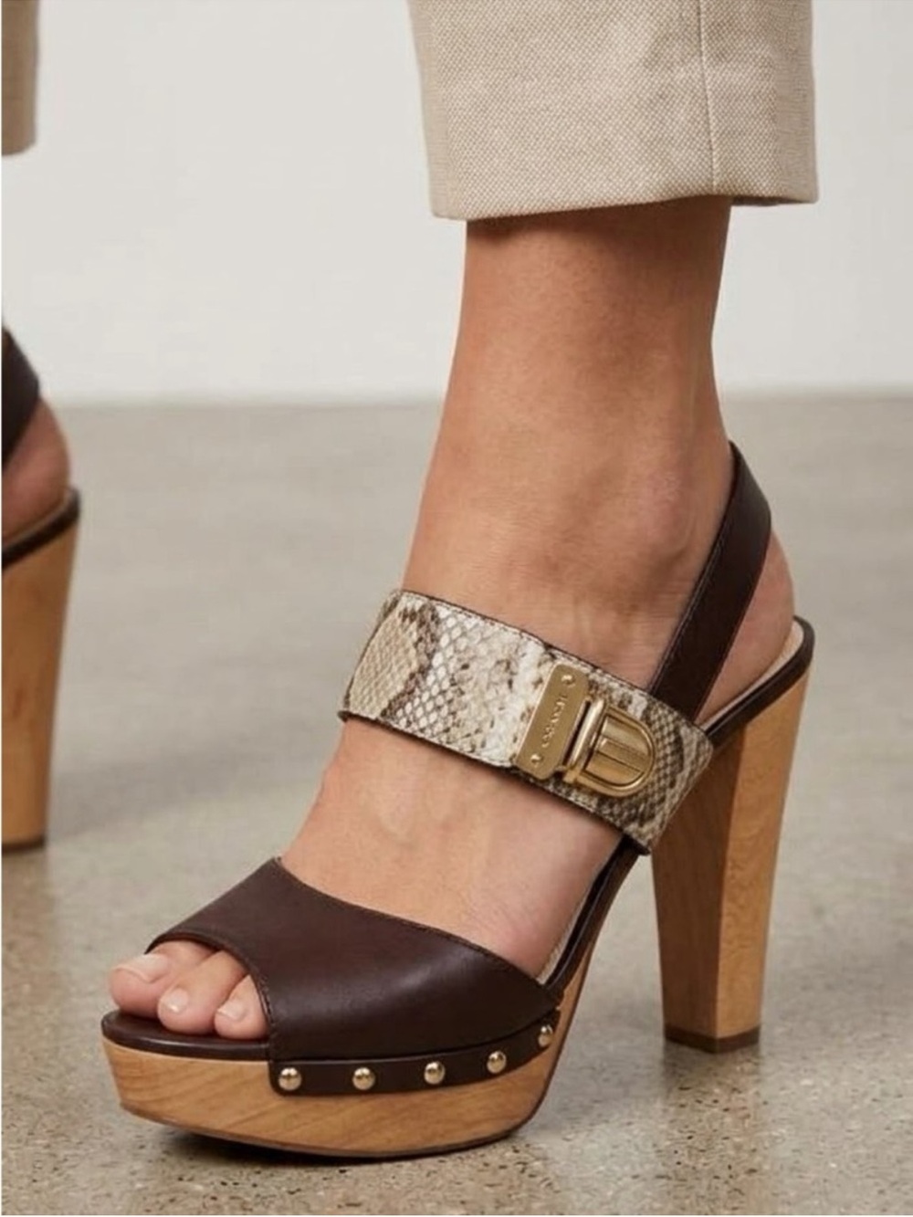 Coach wePlatform Slingback Heels with Snakeskin Accent